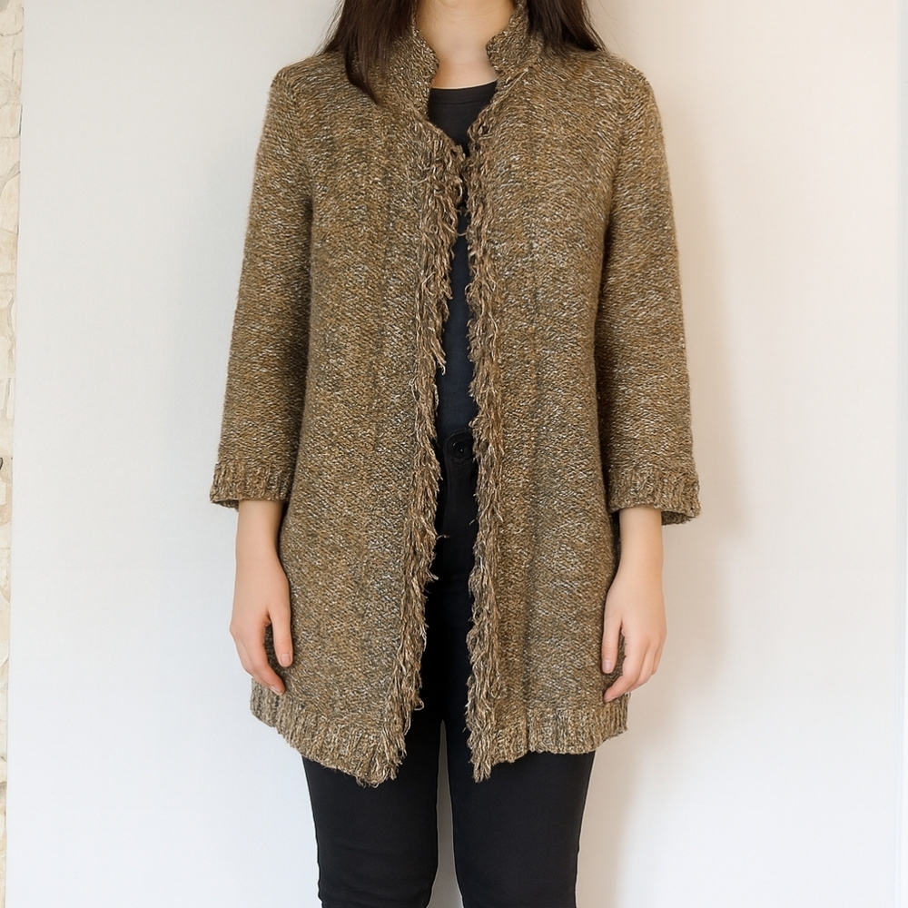 Sparrow By Anthropologie Sweater Size Medium Brown Blue Linen Wool Blend Boho